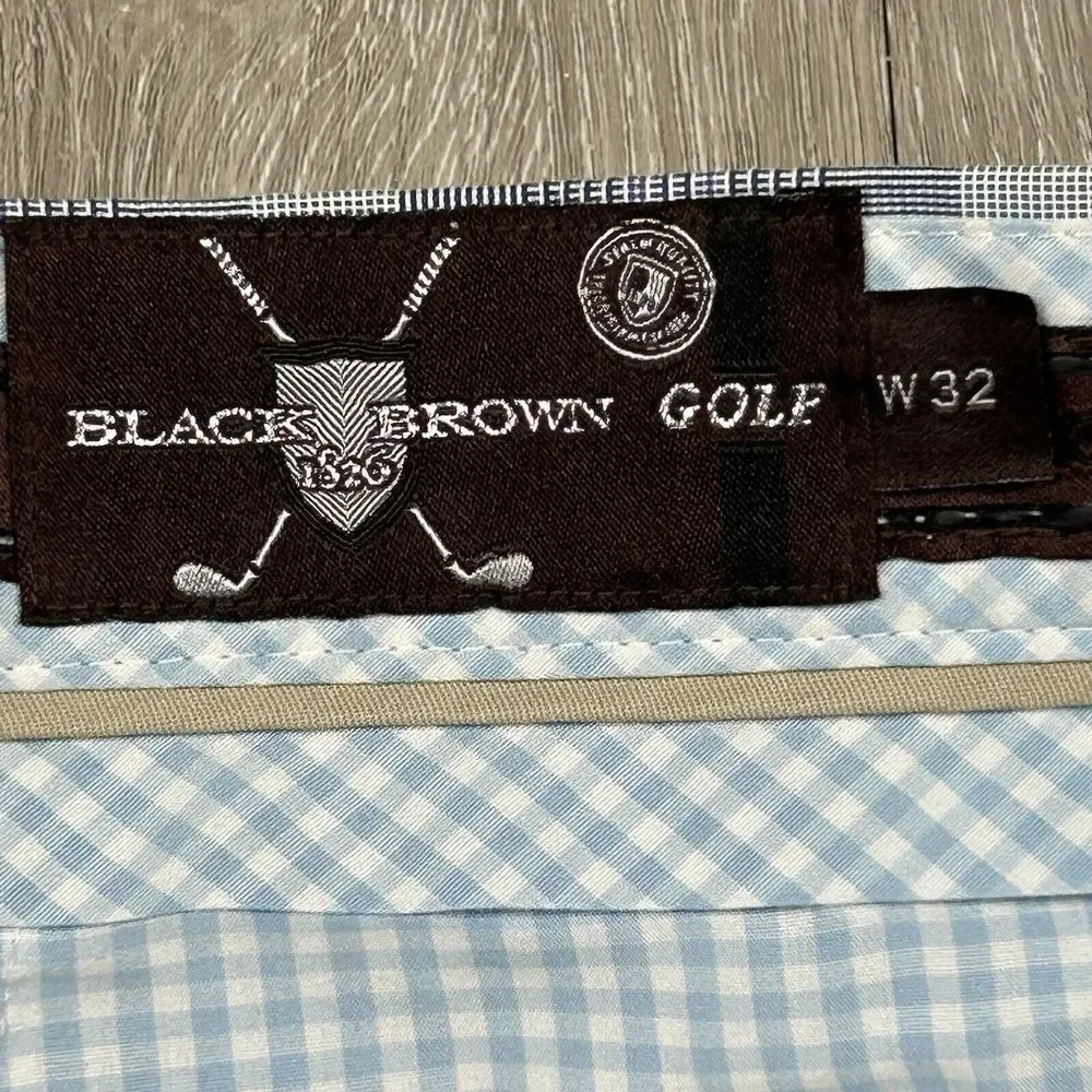 Black Brown 1826 Plaid Golf Shorts Mens 34 Flat Front Cotton *Needs Washed*‎